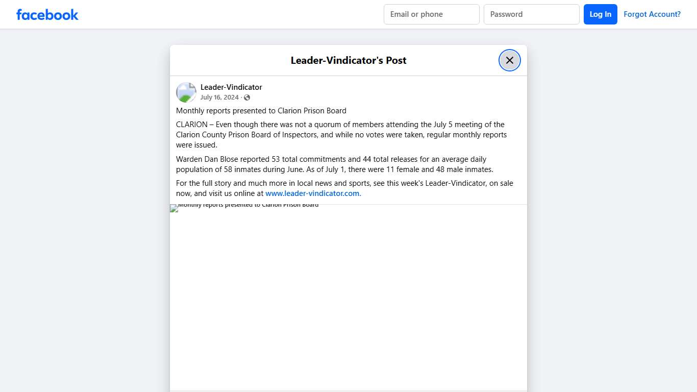 Monthly reports presented to Clarion... - Leader-Vindicator Facebook